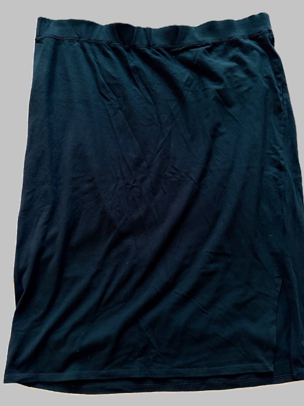 Eileen Fisher Black Pull-On Straight Cotton Knit StretchSkirt, Side Slit, Sz. XL